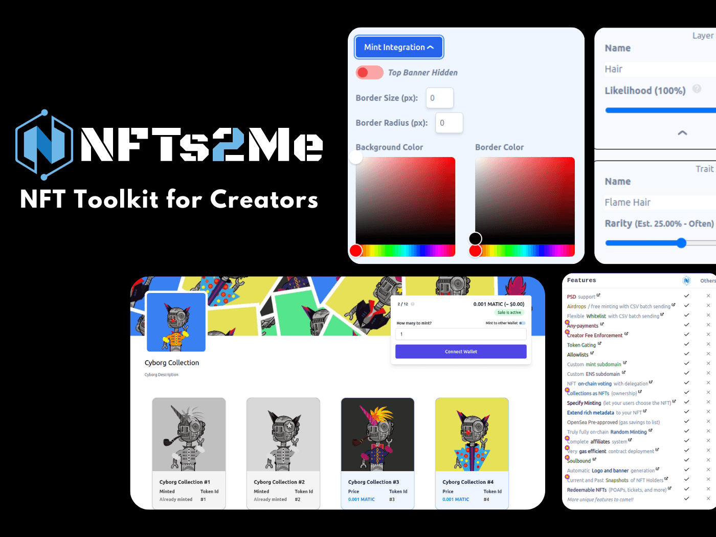 NFTs2Me - NFTs2Me is a multichain user-friendly comprehensive platform to create, deploy and manage your NFT collection and community, 100% free with advanced functionalities.